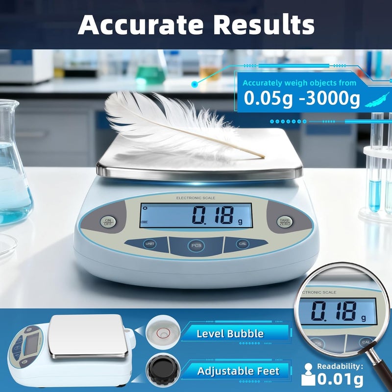 Srora Lab Scale 3000g x 0.01g,13 Unit 0.01g Accuracy High Precision Digital Analytical Balance, Electronic Laboratory Precision Gram Scale Digital Kitchen/Jewelry/Scientific Scale - Image 2